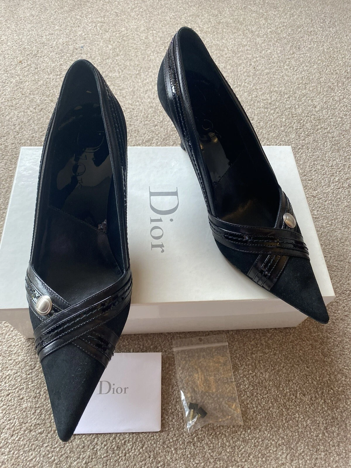 CHAUSSURES LOGO EN CUIR VERNI CHRÉTIEN DIOR EN DAIM NOIR VÉRITABLE BOÎTE 5,5 38,5 