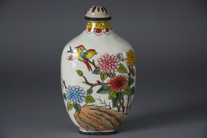 Chinese Antique Qing QianLong Cloisonne Hand-painted Bird flower Snuff Bottle