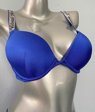 Victoria's Secret Swim Bikini Top Nwt Blue Bombshell Logo Shine Strap 34A