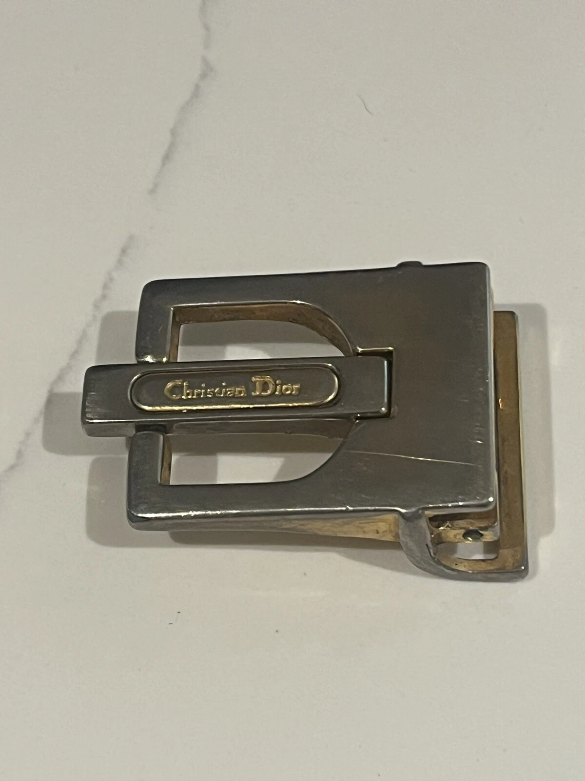 Vintage Christian Dior Gold Silver Tone Metal Belt Buckle