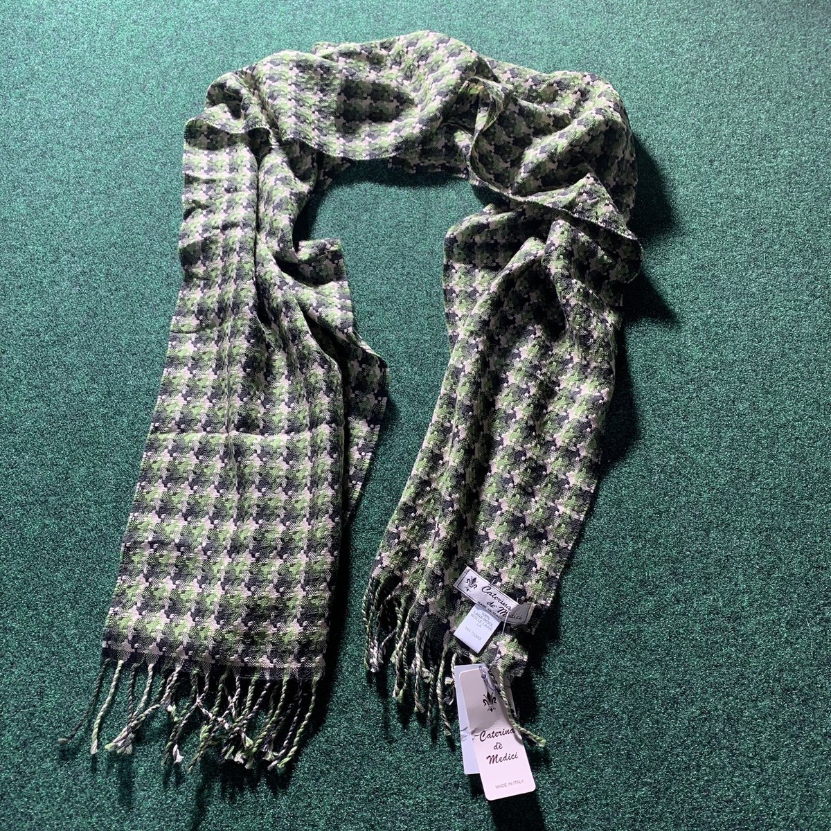 Caterina de Medici Italy 100% Wool Scarf green khaki brown 