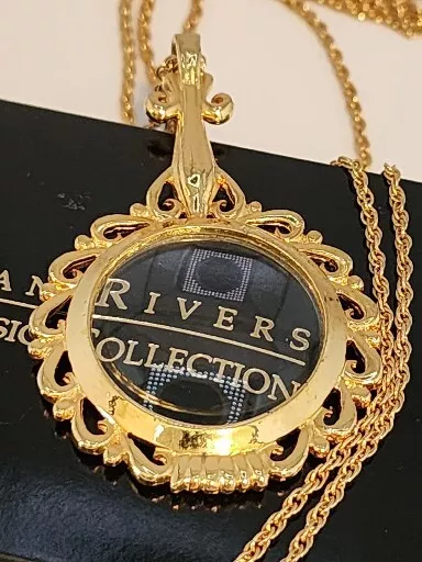 JOAN RIVERS CRYSTAL LORGNETTE MAGNIFYING GLASS GOLD PLATED