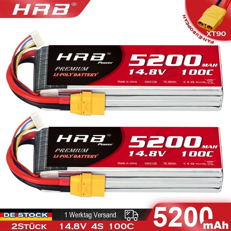 2Stück HRB 14,8V 5200mAh 4S XT90 Lipo Akku für RC Truck Hubschrauber Quad Muti