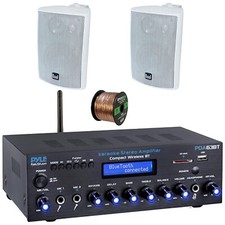 Pyle Bluetooth Home Amplifier Receiver, 2x 4" 200W Max Indoor/Outdoor Speakers