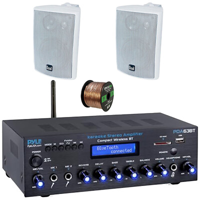 Pyle Bluetooth Home Amplifier Receiver, 2x 4'' 200W Max Indoor/Outdoor Speakers