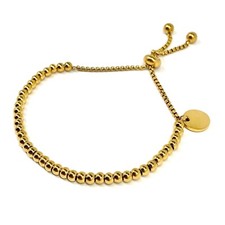 Woman Elegant 18k Gold Plated Titanium Steel Charm Bead Chain Bangle Bracelet