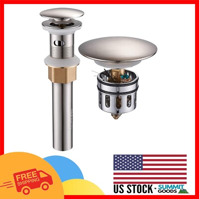 Brushed Nickel Vessel Sink Drain with Anti-Clogging Basket - Elegant & Durable