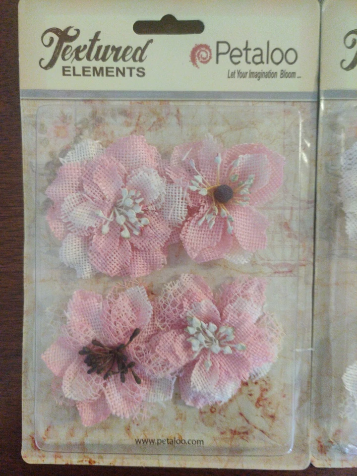 Lot 5 Petaloo Floral Embellishments Textured Flowers Burlap Blossom #30 - Image 2 of 4