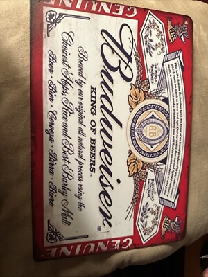 Budweiser  King Of Beers  Vintage Metal Tin 11.8 x7.9 