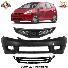 Front Bumper Cover Fascia Paintable & Grille Assembly For 2009-2011 Honda Fit