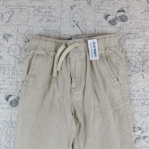 NEW Old Navy Boys Straight Linen Bld Pants oatmealButtton Drawstring Size M 8 - Picture 2 of 4