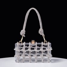 Clear Acrylic Clutch Sparkle Rhinestone Evening Bag Rope Knot Purse for Party