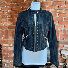 Black Mod Steampunk Couture Cropped Studded Moto Rock Faux Leather Jacket M