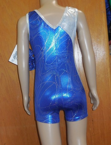 Royal Silver Foil Stripe Axis Ginnastica Shorty Unitard Biketard Ragazze Tg 97116  - Foto 3 di 7