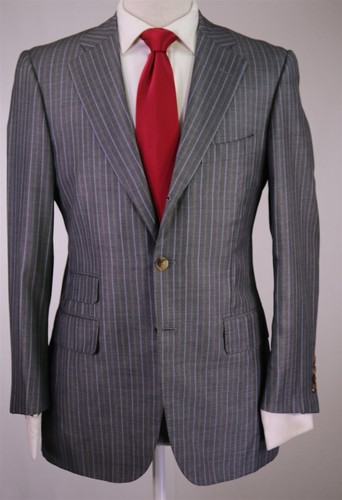 Paul Stuart Current Japan Gray w/ Purple Stripes Wool-Silk 2-Btn Suit 38R - Picture 2 of 10