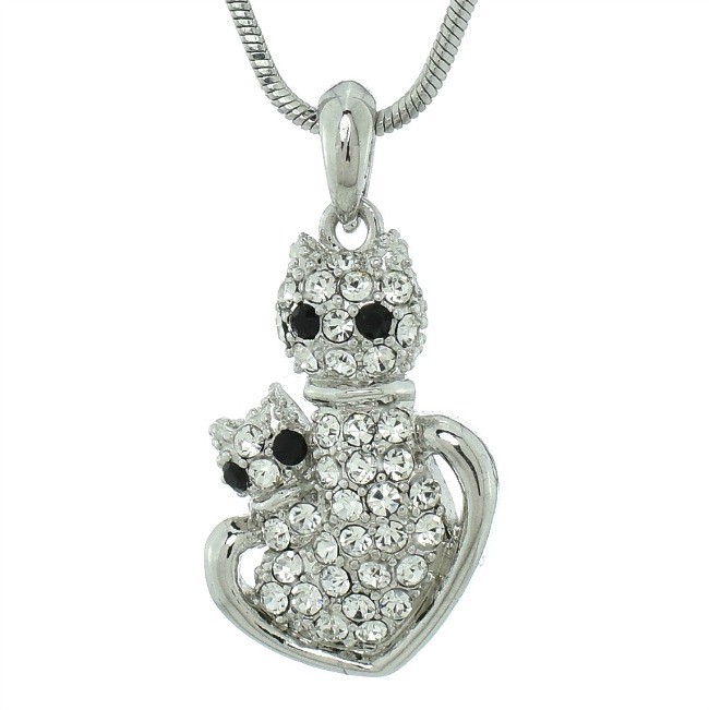 Swarovski Crystal Mother & Baby Cat Pendant Necklace with 20