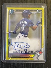 2021 Bowman Chrome Rikelvin De Castro Yellow Refractor Aut0 /75 1st Prospect