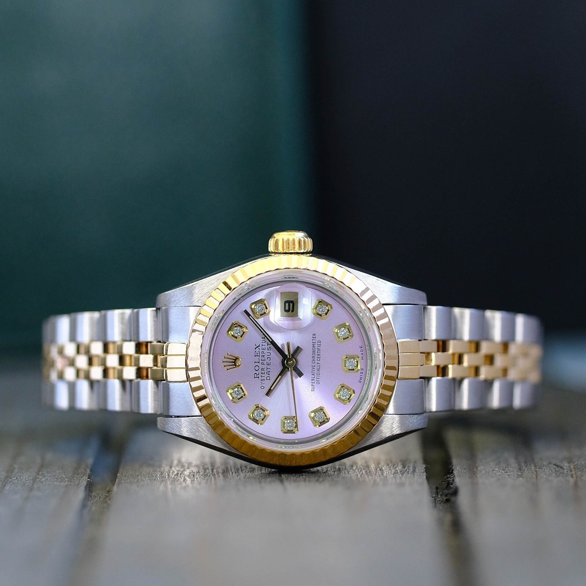 Rolex Ladies Datejust Gold & Steel Ice Pink Dial Fluted 26mm Watch