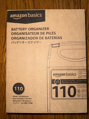 Amazon Basics Battery Organizer with Tester, Wall-Mounted Design, Handle Hold