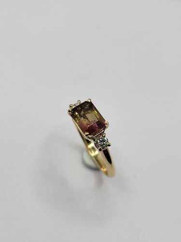 Natural Watermelon Tourmaline and diamond ring solid 14k yellow gold NO RESERVE - Picture 4 of 11