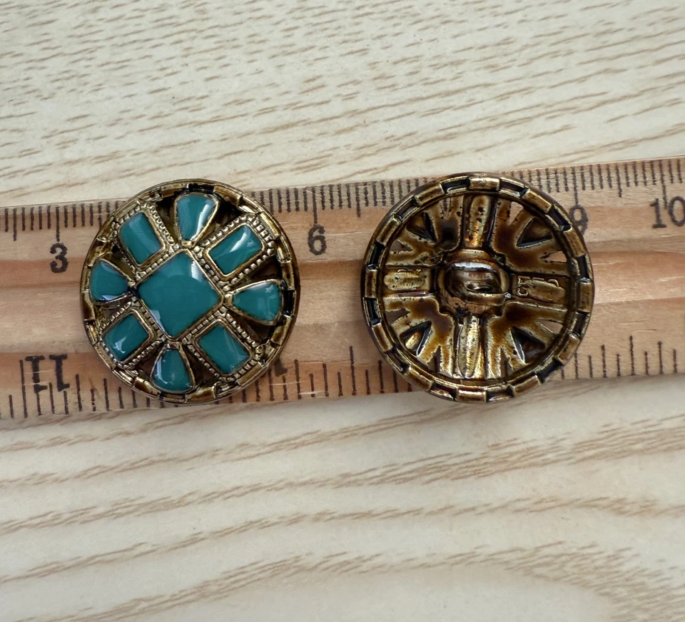 5PC Antiqued Bronze Teal Blue Decorative Shank Metal Button 25mm 1 Inches - Image 3 of 4