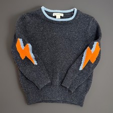 J Crew Crew Cuts Boys Sweater Size 2 Lightning Bolts Gray Crewneck Cotton Blend