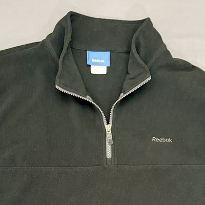 Reebok Mens XL Black Gray Quarter Zip Fleece Pullover