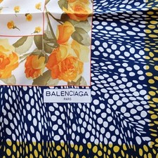Balenciaga Floral Dot Silk Scarf 90cm Navy Yellow White Orange Used