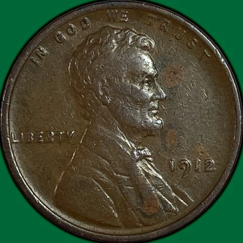1912 Lincoln Wheat Cent Extremely Fine XF Coin, Corrosion Spot #35070