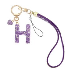Initial Letter Keychain for Women Bling Letter A-Z Key Chain Charm Purple-H
