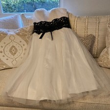 NWT Tea Length JJs House White Wedding Dress Black Accent Waist Detail Size 14
