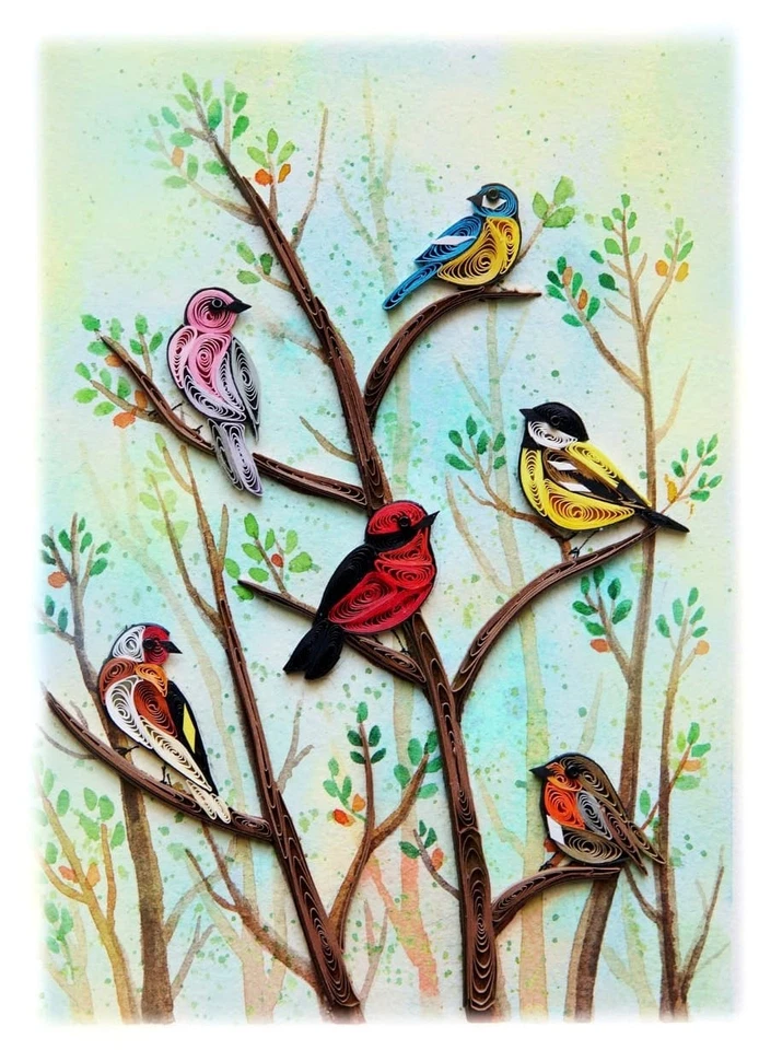 Birds Quilling Greeting Card - Unique Dedicated Handmade Art - Image 3 of 4