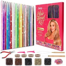 Hair Tinsel Kit with Tools, 8700 Strands 20 Colors Fairy Hair Extensions, 48...