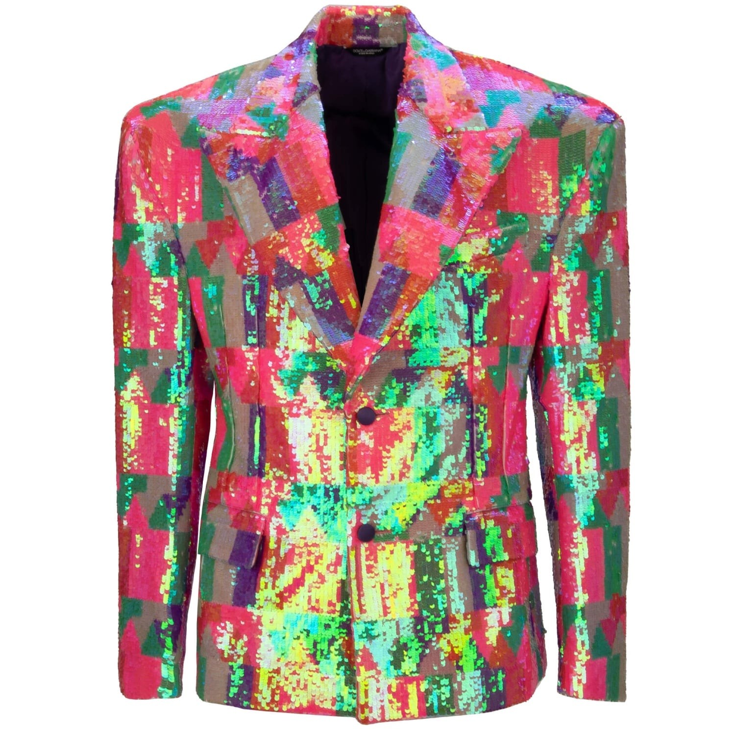 DOLCE & GABBANA Sequine Embroidery Oversized Tuxedo Blazer Pink Green 48 38 M