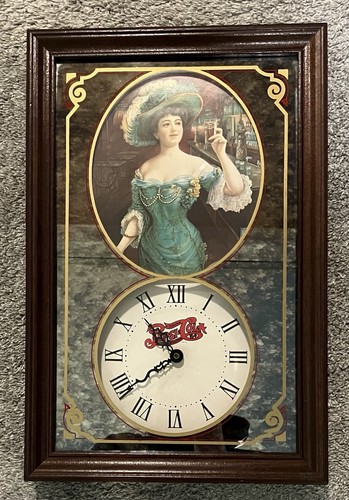 Vintage Pepsi-Cola Wall Clock Wood Frame Roman Numerals Works Perfect Fast Ship