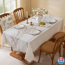 Laolitou Square Table Cloth, Embroidery Heavy Duty Cotton Linen Tablecloth, Farm