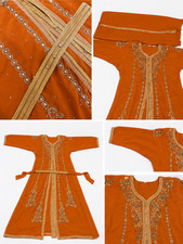 Orange  Gold Embellished Moroccan Kaftan Dress, made in India