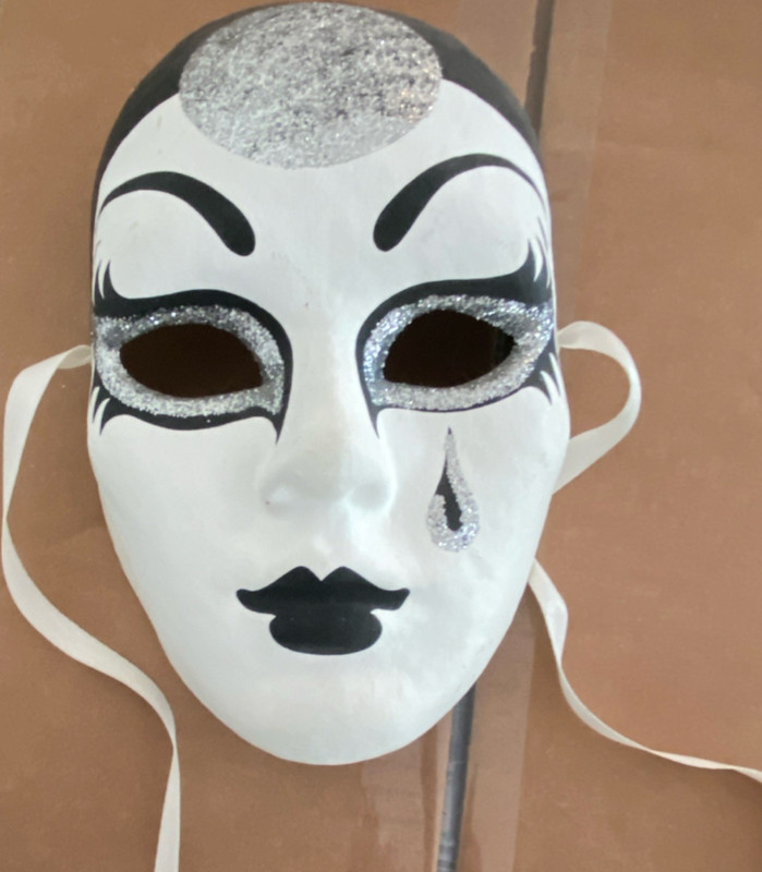 Venezia Hand Painted Ceramic Venetian Mask Black White Silver Wall Art