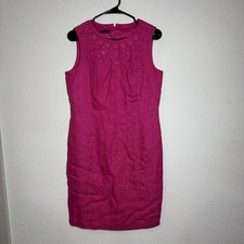 Talbots Sheath Dress Womens Pink Linen Round Neck Sleeveless Back Zip Cocktail