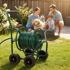 New Hose Reel Cart, Hold Up to 250 ft Hose,with Storage Basket Green