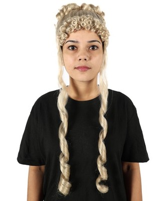 Erwachsene Damen mythologische blonde Perücke mit Ringeln, langes lockiges weißes Haarteil