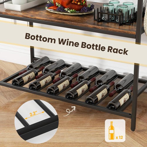 3 Shelves Kitchen Island Industrial Wood and Metal Bar Table w/ Bottom Wine Rack - Picture 8 of 10
