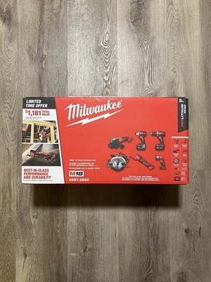 New Milwaukee 2697-26XC M18 6-Tool Combo Kit Batteries Charger & Bag Ships ASAP