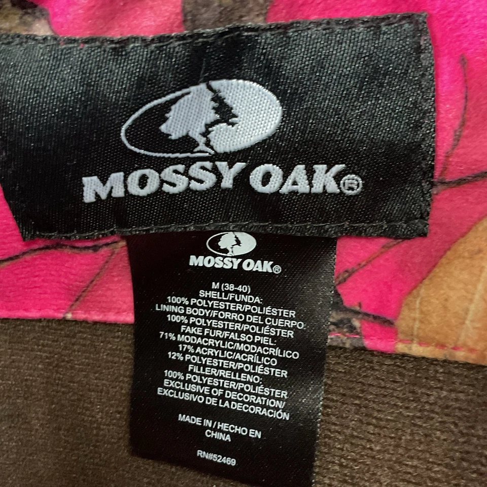 Chaqueta camuflada mediana Mossy Oak para mujer forrada rosa cremallera frontal abrigo de caza al aire libre Foto 4 de 4