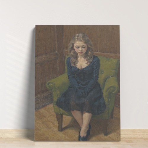 Vtg Retro Sexy Woman Armchair Mystery Oil Painting Dorm Decor Canvas Prints