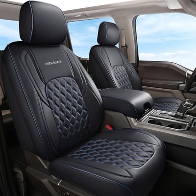 Dodge Ram Seat Covers, C: Flat Front+Short Middle Rear Full Set/Black & Blue