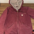Carhartt Sherpa Lined Duck Canvas Zip Jacket Womens S 4/6Reg Hooded Pink WJ141