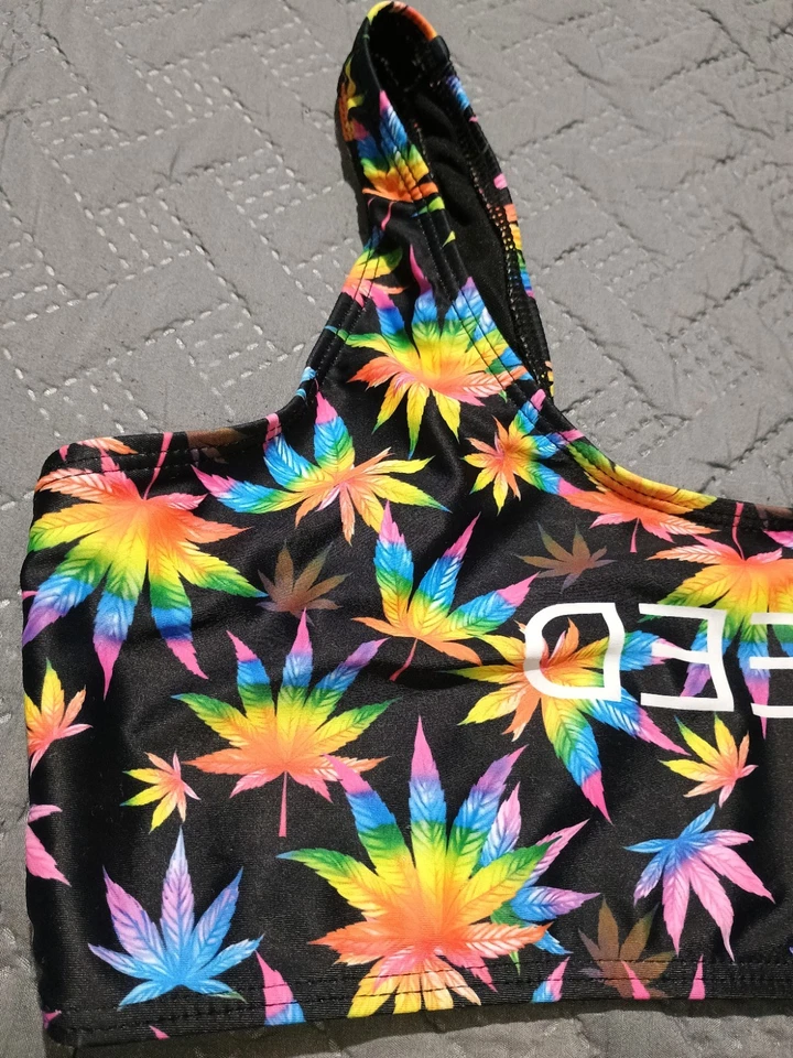 Women's Shien 0XL Neon Marijuana Leafs Two-piece Black Bikini - Image 3 of 4