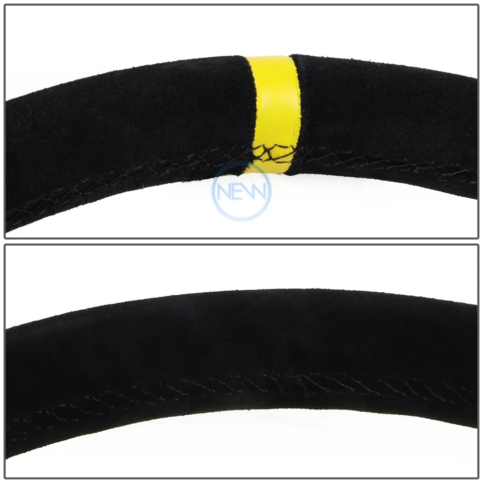 NRG 350mm 3" Plato Profundo 6 Pernos Amarillo Aluminio Gamuza Volante + Botón Bocina Foto 4 de 4