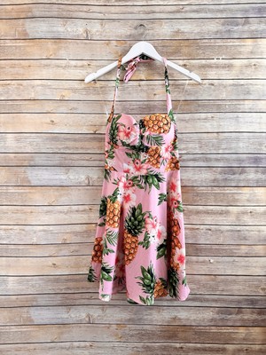 Emerald Sundae Dress Juniors Size Small Pink Sleeveless Halter Pineapple Mini